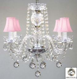 Murano Venetian Style All Crystal Chandelier Lighting With Crystal Balls & Pink Shades