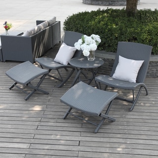 Handy Living Aldrich Grey 5-piece Chair/ Table Resin Rattan Set