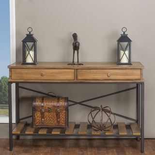 Baxton Studio Newcastle Industrial Rustic Wood and Metal Vintage Look Criss-cross Console Table