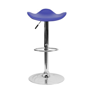 Offex Contemporary Blue Vinyl Adjustable Bar Stool with Chrome Base