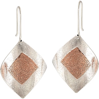 Handcrafted Sterling Silver with Copper Square Wavy Dangle Earrings (Mexico)