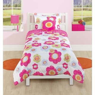 Textured Flower 4-piece Comforter Set with Decorative Pillow