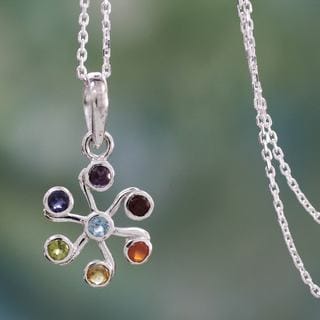 Handmade Sterling Silver 'Harmony Within' Multi-gemstone Necklace (India)