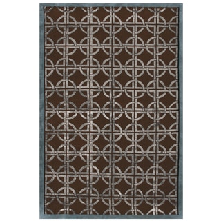 Grand Bazaar Hand-knotted Wool & Viscose Dim Sum Rug in Chocolate/Steel 3'-6" x 5'-6"