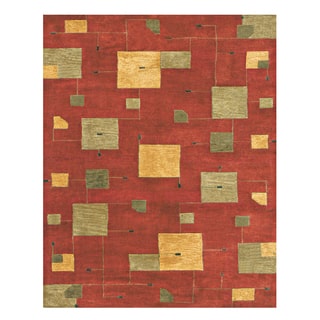 Grand Bazaar Tufted 100-percent Wool Pile Tangent Rug in Red 3'-6" x 5'-6"