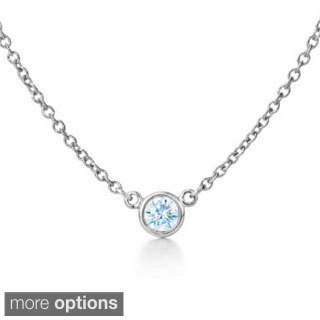 Suzy Levian 14k White Gold 1/6ct TDW Bezel Diamond Solitaire Necklace (G-H, SI1-SI2)