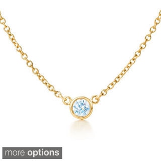 Suzy Levian 14k Yellow Gold 1/6ct TDW Bezel Diamond Solitaire Necklace (G-H, SI1-SI2)