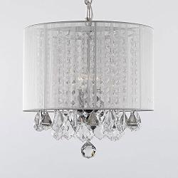 Swag Plug In Crystal Chandelier With Large White Shade H15 x W15