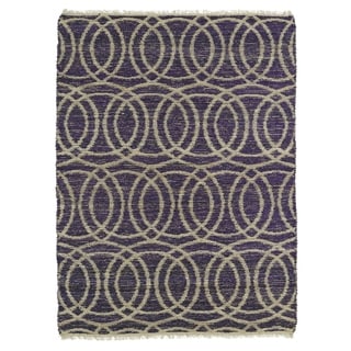 Handmade Natural Fiber Cayon Purple Circles Rug (3'6 x 5'6)