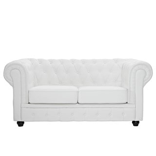 Modway Chesterfield Loveseat in White Leather and Leather Match
