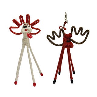 Set of 2 White and Brown Reindeer Yarn Picture Clips (Colombia)
