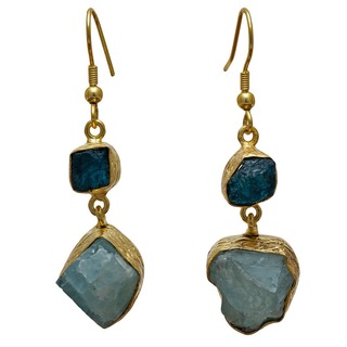 Handmade Sitara Collections Goldplated Apatite and Aqua Rough Gemstone Earrings (India)