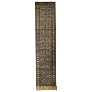 Herat Oriental Pakistan Hand-knotted Tribal Bokhara Grey/ Gold Wool Rug (2'8 x 16')