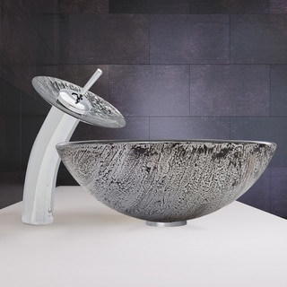 VIGO Titanium Glass Vessel Sink and Waterfall Faucet Set in Chrome Finish