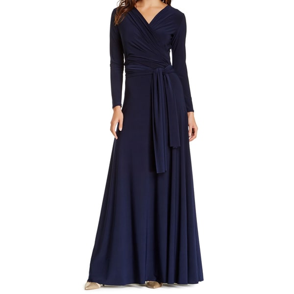 Von Ronen Women's Long Sleeve Convertible Front-to-Back Maxi Dress Cocktail Gown