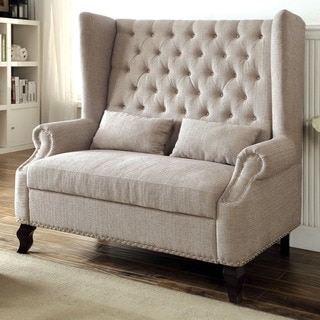 Furniture of America Allier Romantic Tufted Wingback Loveseat Bench