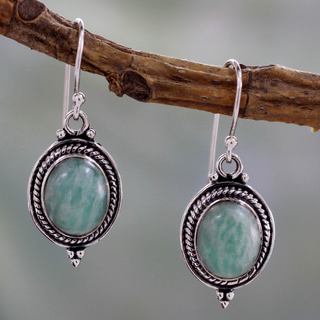 Handcrafted Sterling Silver 'Forest Charm' Amazonite Earrings (India)