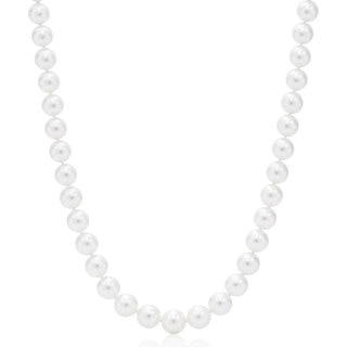 Suzy Levian 14k Yellow Gold White Freshwater Pearl Necklace (10 mm)
