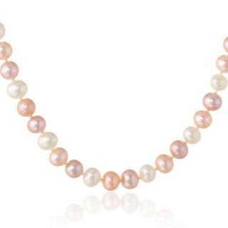 Suzy Levian 14k White Gold Multi-colored 11 mm Freshwater Pearl Necklace (18-inch)