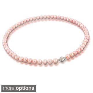 Suzy Levian 14k White Gold Naturally Pink Pearl Necklace (7 - 7.5 mm)