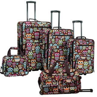 Rockland Owls 5-piece Expandable Rolling Upright Luggage Set