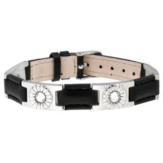 Sabona Black Leather Gem Stainless Magnetic Bracelet