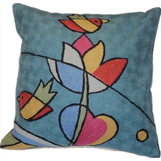 Handmade Two Bird Chain-stitch Accent Pillow , Handmade in India