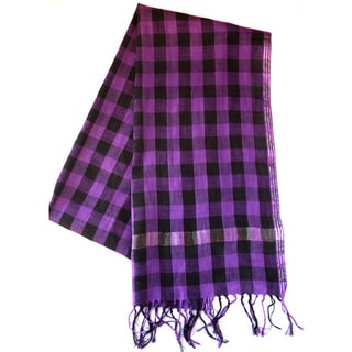 Sustainable Threads Midnight/ Violet Plaid Hand-Woven Scarf