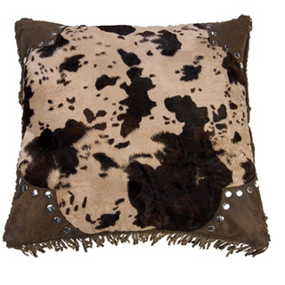Scalloped 18-inch Faux Cowhide Pillow
