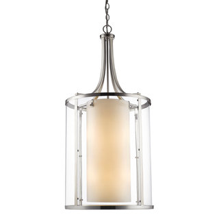 Z-Lite Willow Brushed Nickel 12-light Clear Outer Glass Shade/ Inner Matte Opal Glass Shade Pendant