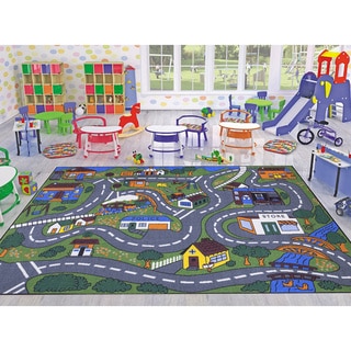Ottomanson Jenny Babies Collection Multicolor Non-slip Rubber Children's City Streets Design Area Rug (5' x 7')