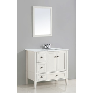 WYNDENHALL Windham White 36-inch Right Offset Bath Vanity Set with Two Doors and White Quartz Marble Top