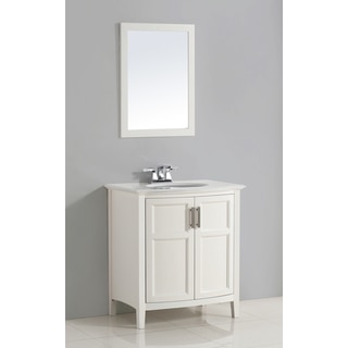 WYNDENHALL Salem White 2-door 30-inch Rounded Front Bath Vanity Set with White Quartz Marble Top
