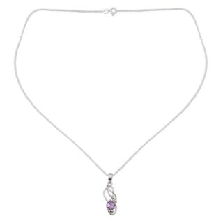 Handcrafted Sterling Silver 'Shy Heart' Amethyst Necklace (India)