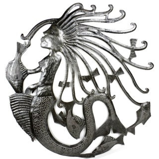 Handmade Mermaid and Fish 24-inch Metal Art (Haiti)