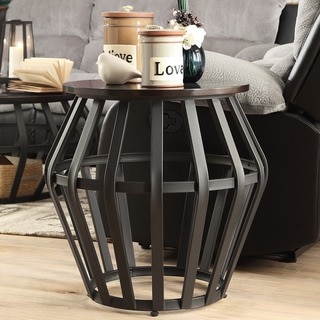 Devon Metal Frame Round Cage Slate Accent End Table by TRIBECCA HOME