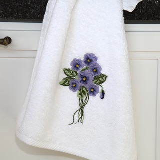 Authentic Hotel & Spa Soft Twist Turkish Cotton Hand Towel with Embroidered Bouquet of Violet Flowers