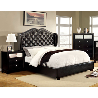 Furniture of America Roselie Black 2-Piece Leatherette Platform Bed and Nightstand Set