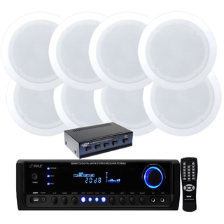 Pyle KTHSP590S 4-channel 300-watt Receiver/ Amplifier with Speaker Selector and 4 Pair 150W 5.25-inch in-ceiling Speakers