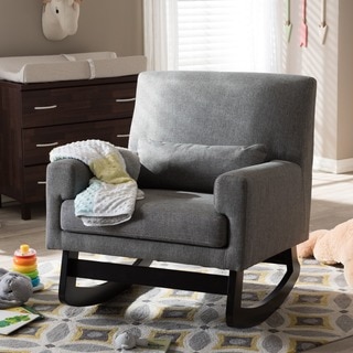 Baxton Studio Imperium Wood and Grey Fabric Contemporary Rocking Chair with Pillow