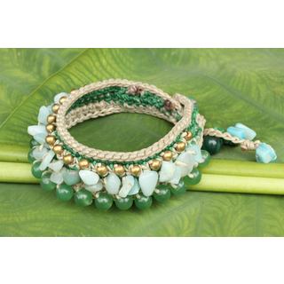 Handcrafted Brass 'Green Dreams' Multi-gemstone Bracelet (Thailand)