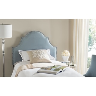 Safavieh Hallmar Wedgwood Blue Cotton Upholstered Arched Headboard - Silver Nailhead (Twin)