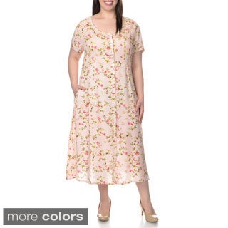 La Cera Women's Plus Size Floral Pint Casual Dress