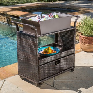 Ravenna Outdoor Wicker Bar Cart by Christopher Knight Home