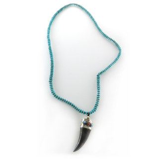 Handcrafted Howlite Rondell and Hematite Beads with Carved Horn Pendant Necklace (India)
