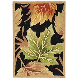 Safavieh Hand-hooked Foliage Black Wool Rug (1'8 x 2'6)