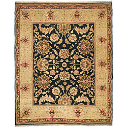 Oushak Hand-knotted Tabaz Black/ Ivory Wool Rug (6' x 9')