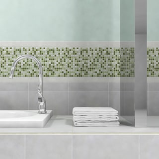 SomerTile 12x12-in Reflections Mini 5/8-in Emerald Isle Glass/Stone Mosaic Tile (Pack of 10)