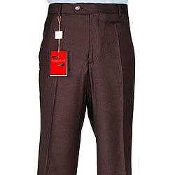 Men's Brown Wool Flat-front Dress Pants