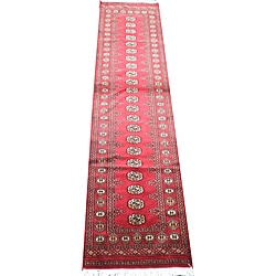 Herat Oriental Pakistan Hand-knotted Bokhara Red/ Ivory Wool Runner (2'6 x 10')